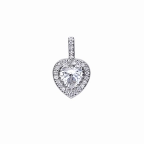 Silver Heart Shaped Cubic Zirconia Halo Cluster Pendant texture-silver-ornament  