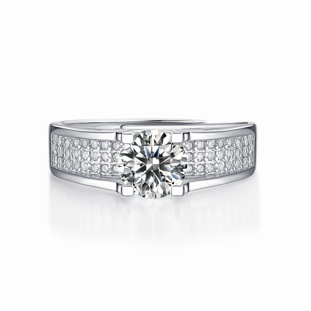 Silver Mosonite Ring Star Moon Story Women's