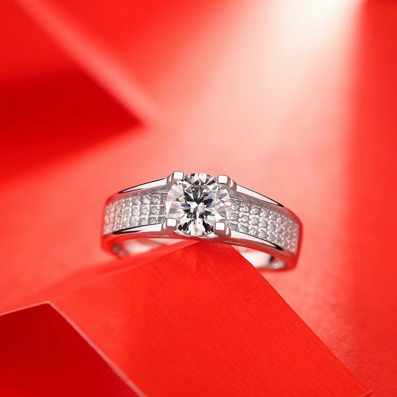 Silver Mosonite Ring Star Moon Story Women's