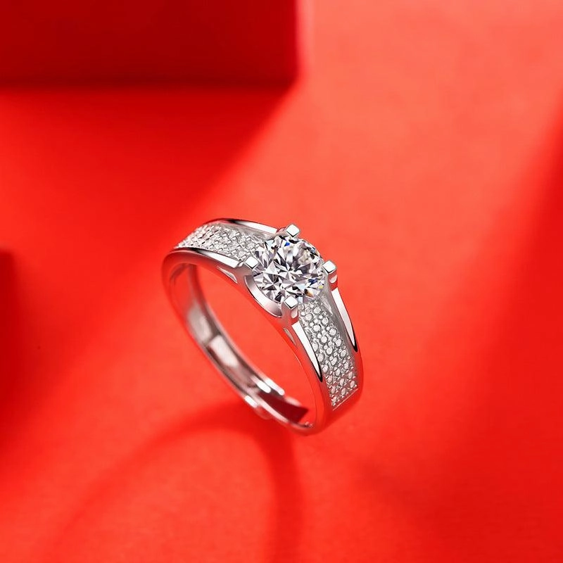 Silver Mosonite Ring Star Moon Story Women's