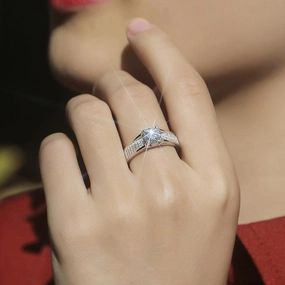 Silver Mosonite Ring Star Moon Story Women's 