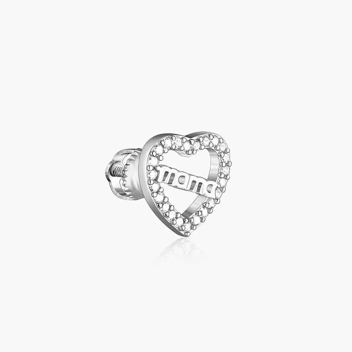 Silver Mother's Heart Stud Earrings