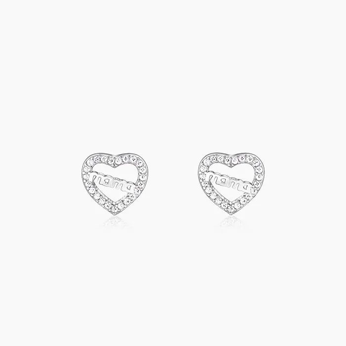 Silver Mother's Heart Stud Earrings