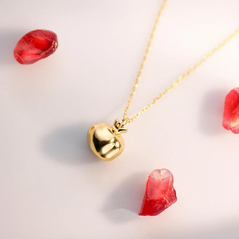 Silver Plated K Gold Pomegranate Necklace Ladies Retro