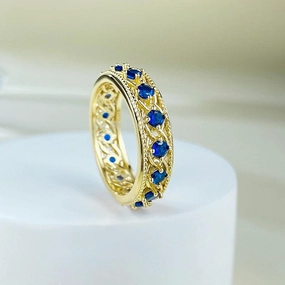 Silver Plated Royal Blue Row Ring 