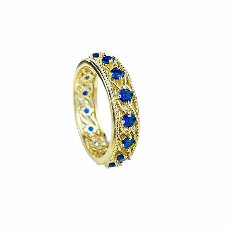 Silver Plated Royal Blue Row Ring