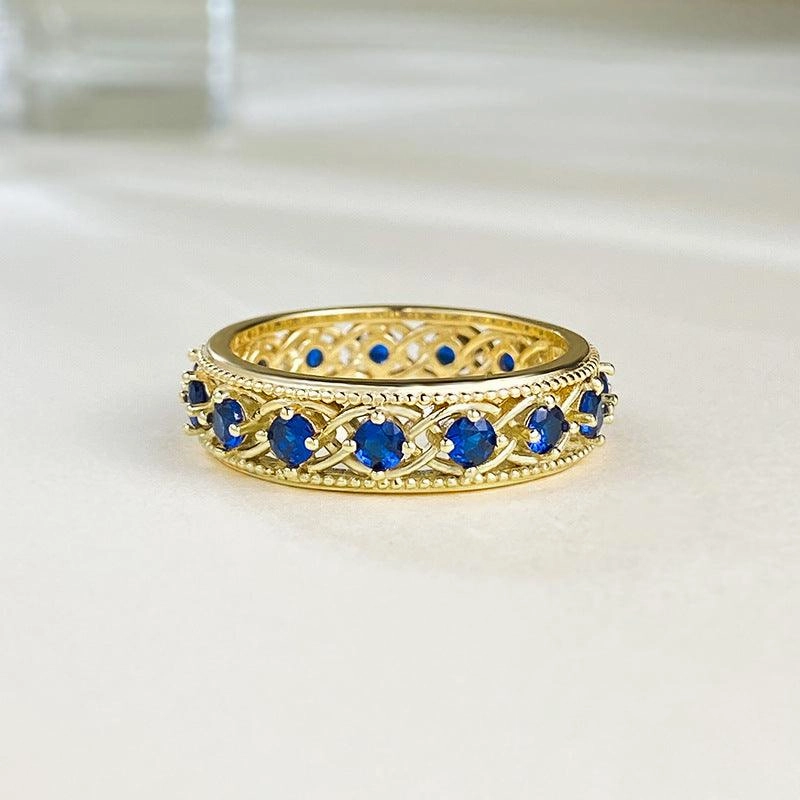 Silver Plated Royal Blue Row Ring