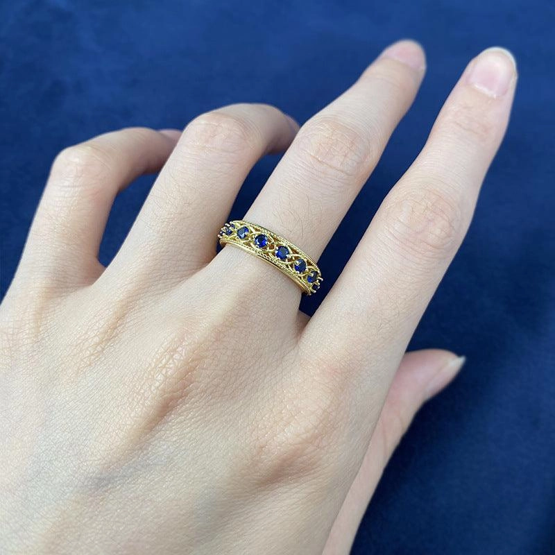 Silver Plated Royal Blue Row Ring