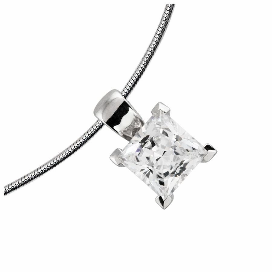 Silver Princess Cut Cubic Zirconia Solitaire Pendant texture-silver-ornament  