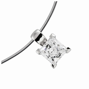 Silver Princess Cut Cubic Zirconia Solitaire Pendant texture-silver-ornament  