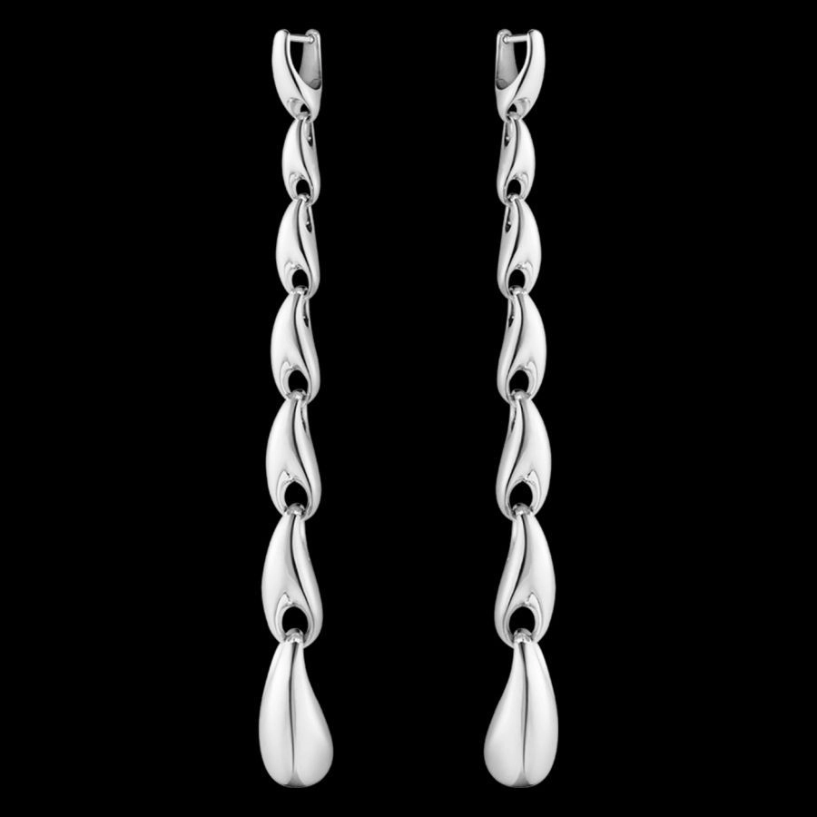 Silver Reflect Long Drop Earrings texture-silver-ornament  