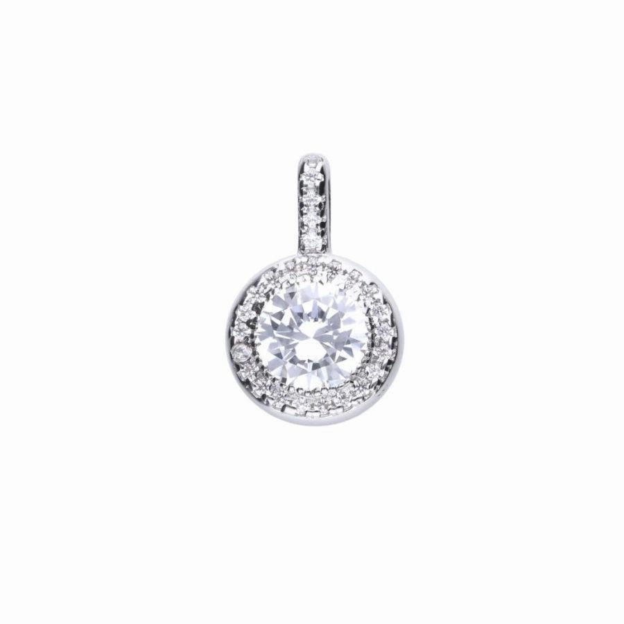 Silver Round Cubic Zirconia Halo Cluster Pendant texture-silver-ornament  