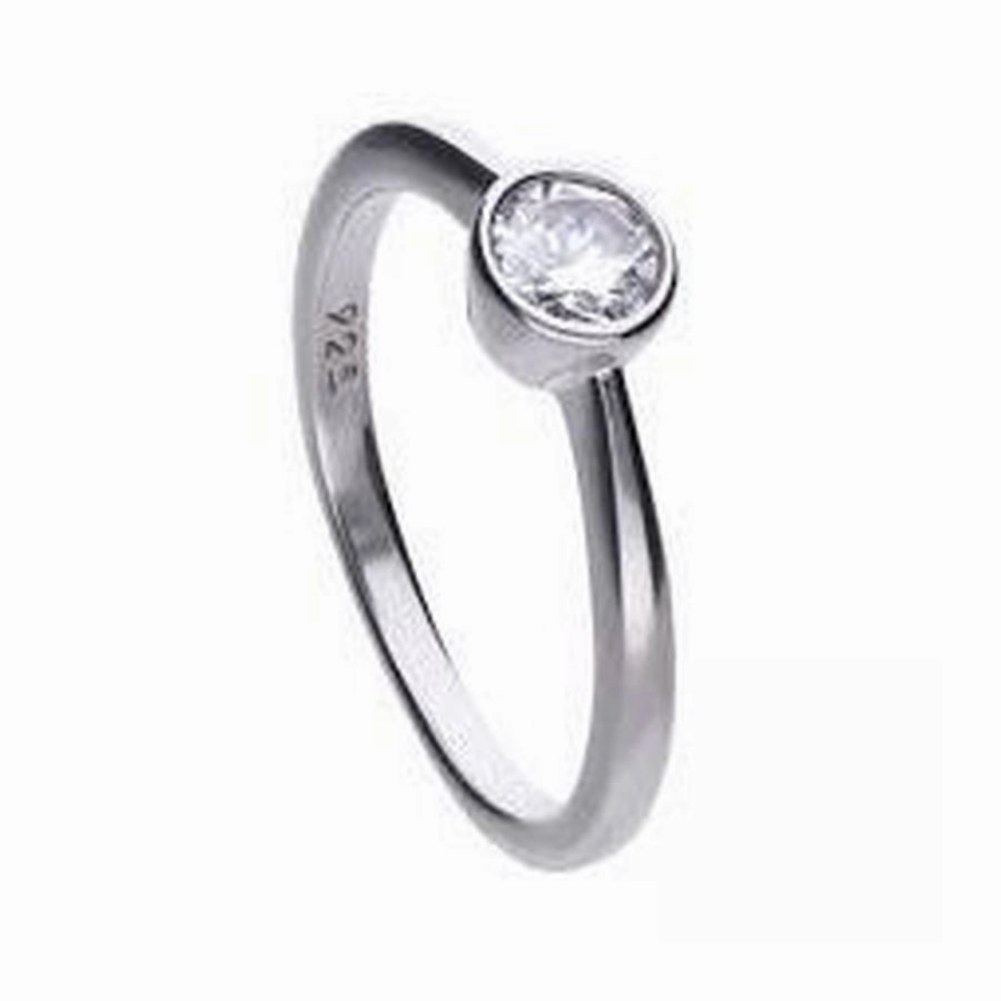 Silver Rubover Set Cubic Zirconia Solitaire Ring, size L texture-silver-ornament  