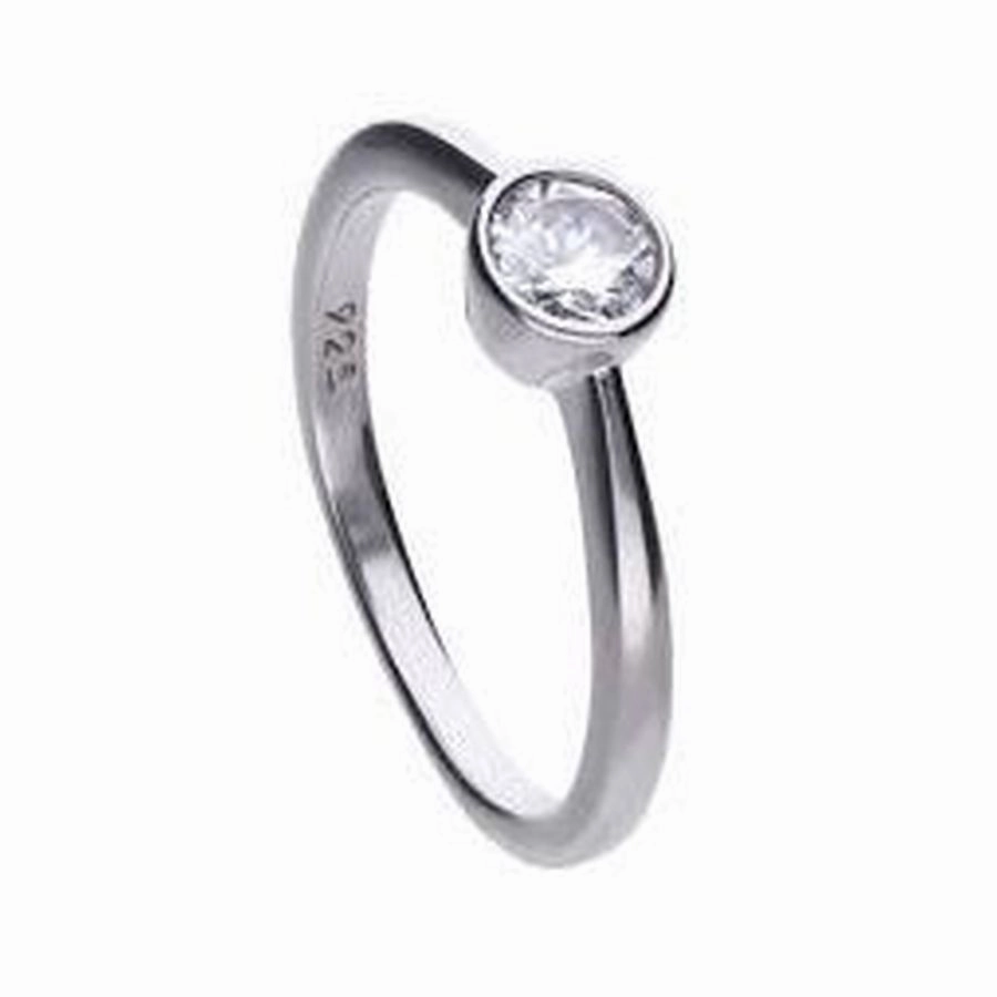 Silver Rubover Set Cubic Zirconia Solitaire Ring, size O 1/2 texture-silver-ornament  