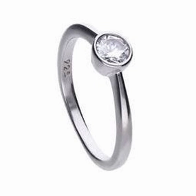 Silver Rubover Set Cubic Zirconia Solitaire Ring, size O 1/2 texture-silver-ornament  