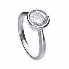 Silver Rubover Set Cubic Zirconia Solitaire Ring, size P 1/2 texture-silver-ornament  