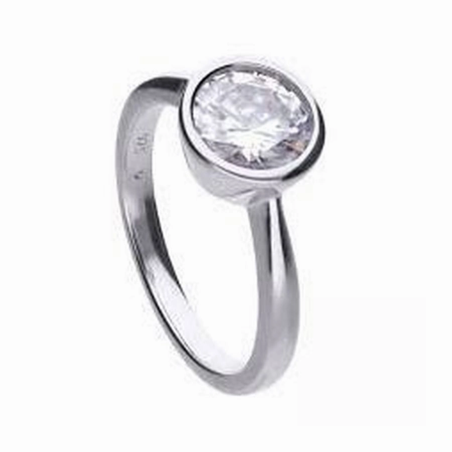 Silver Rubover Set Cubic Zirconia Solitaire Ring, size P 1/2 texture-silver-ornament  