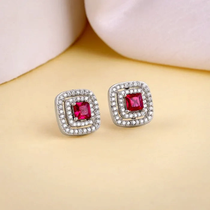 Silver Ruby Elegance Earrings
