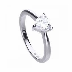 Silver Solitaire Heart Cut Cubic Zirconia Claw Set Ring texture-silver-ornament  