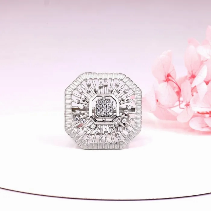 Silver Sparkles Octagon Ring
