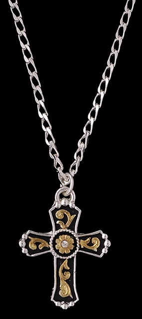 Silver Strike Clear Crystal Cross Necklace texture-rose-gold  