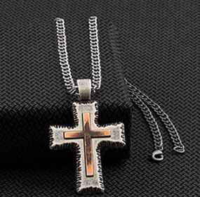 Silver Strike Cross   Necklace texture-rose-gold  