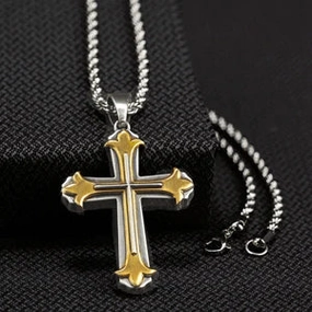 Silver Strike Cross  Necklace texture-rose-gold  