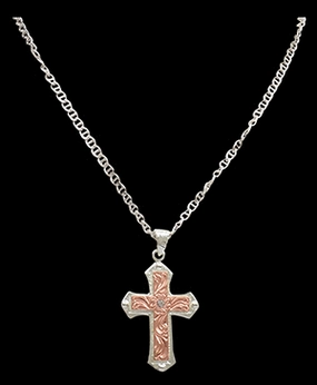 Silver Strike Engraved Cross Necklace texture-rose-gold  