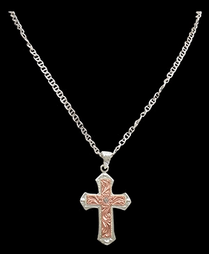 Silver Strike Engraved Cross Necklace texture-rose-gold  