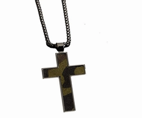 Silver Strike Gunmetal Camo Cross Necklace texture-rose-gold  