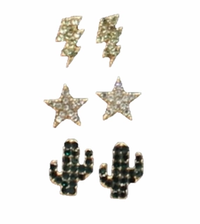 Silver Strike Ladies 3 Pair Studded Silver Earing Set texture-rose-gold  