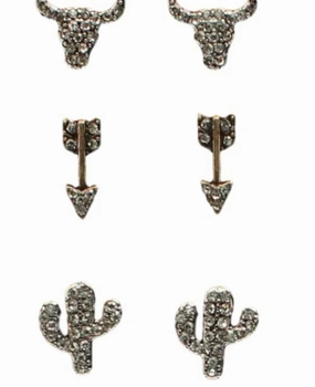 Silver Strike Ladies 3 Pair Studded Silver Earing Set texture-rose-gold  