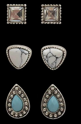 Silver Strike Ladies 3 Pair Studded Silver Earing Set texture-rose-gold  