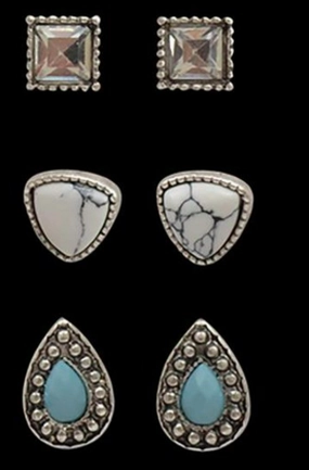 Silver Strike Ladies 3 Pair Studded Silver Earing Set texture-rose-gold  