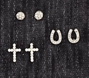 Silver Strike Ladies 3 Pair Studded Silver Earing Set texture-rose-gold  