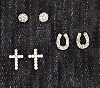 Silver Strike Ladies 3 Pair Studded Silver Earing Set texture-rose-gold  