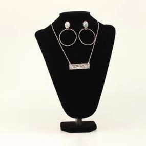 Silver Strike Necklace and Earring Set Floral Pendant Silver texture-rose-gold  