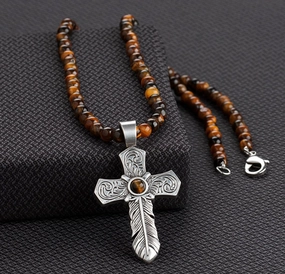 Silver Strike Tiger Eye Beaded Necklace texture-rose-gold  