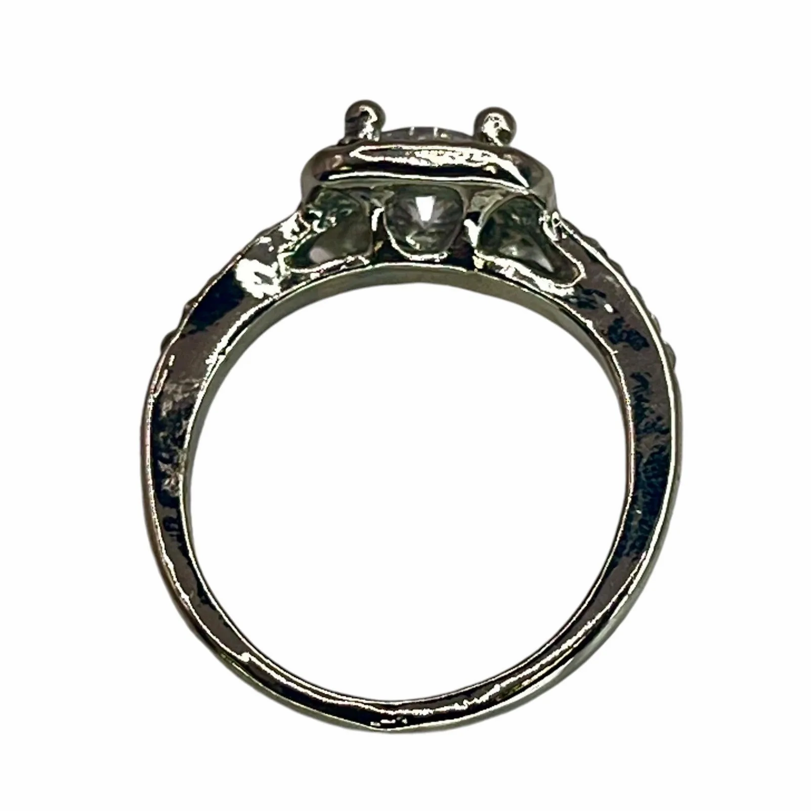 Silver Tone Round Cut Square Halo CZ Ring Size 6 Engagement Bridal