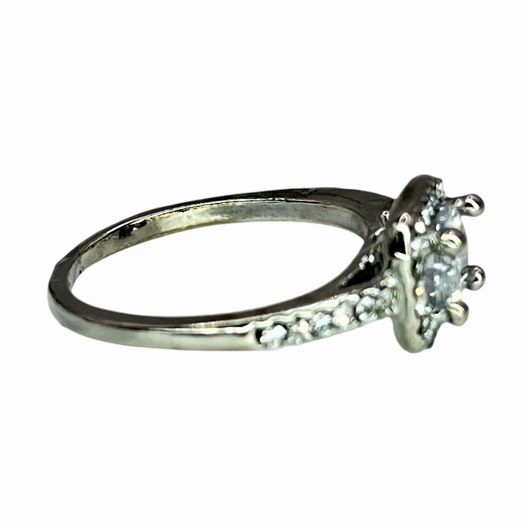 Silver Tone Round Cut Square Halo CZ Ring Size 6 Engagement Bridal