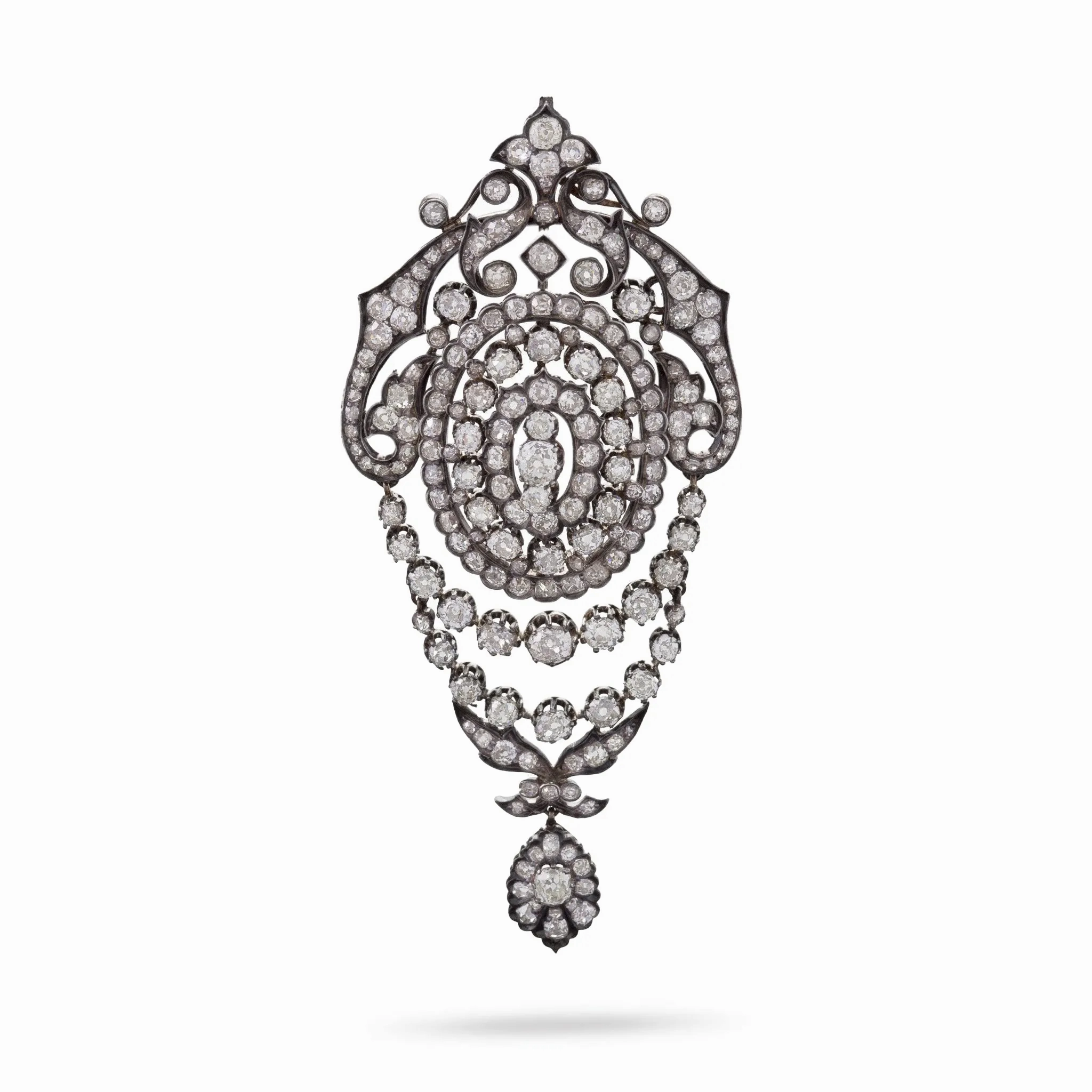 Silver-Topped Gold and Diamond Pendant Brooch