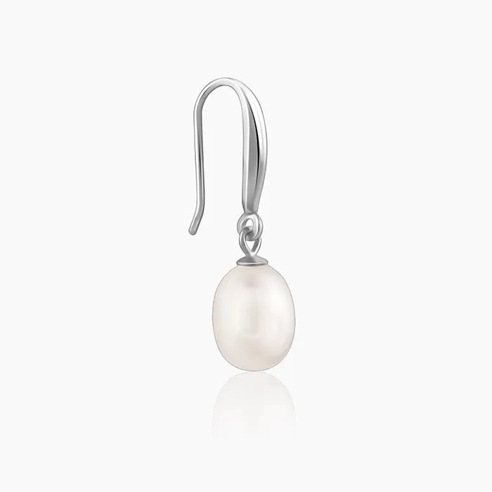 Silver White Pearl Drop Earrings
