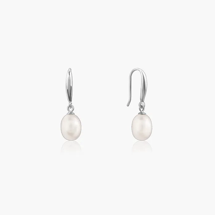 Silver White Pearl Drop Earrings