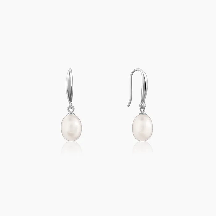 Silver White Pearl Drop Earrings