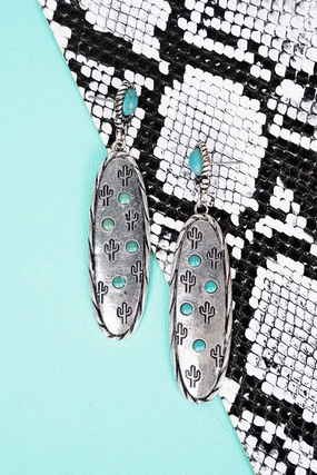 Silvertone and Turquoise Cactus Ridge Earrings texture-rose-gold  