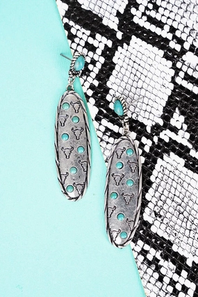 Silvertone and Turquoise Cattle Ridge Earrings texture-rose-gold  
