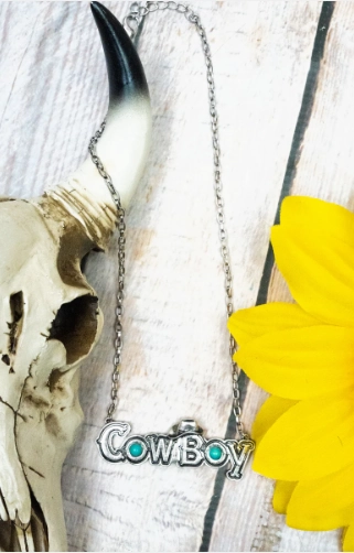 SILVERTONE WITH TURQUOISE 'COWBOY' NECKLACE texture-rose-gold  