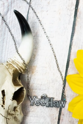 SILVERTONE WITH TURQUOISE 'YEEHAW' NECKLACE texture-rose-gold  