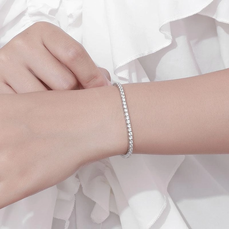 Simple Sterling Silver Bracelet Full Of Diamond Girl Girlfriends Birthday Gift