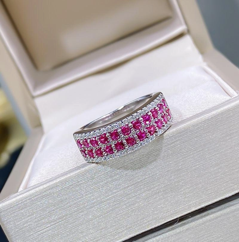 Simple Three-row Micro-inlaid AAA Zircon Female Ring